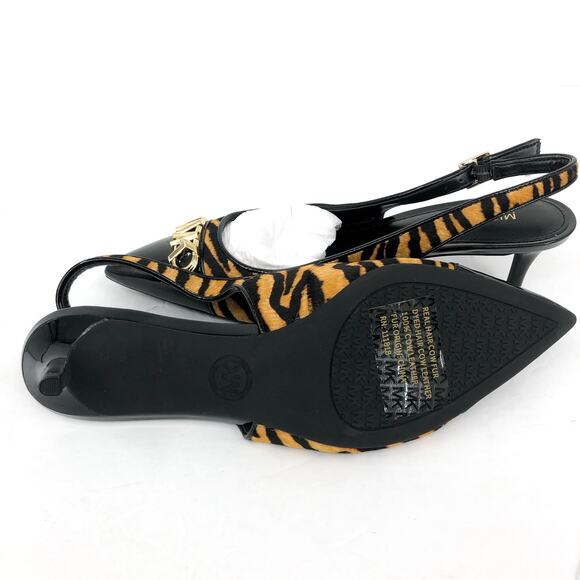MICHAEL KORS Womens Parker Slingback Pumps 6 Tan Black Tiger Print Calf Hair NEW - Picture 10 of 11